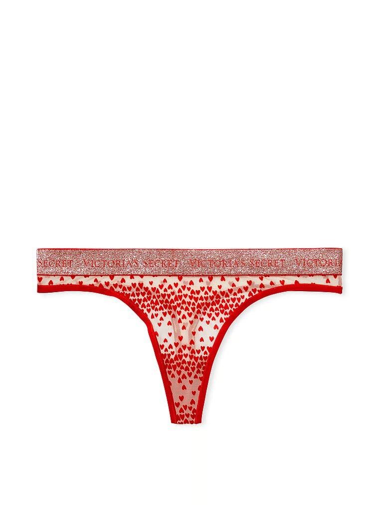 Трусики VICTORIA'S SECRET COTTON Logo Flocked Mesh Thong Panty