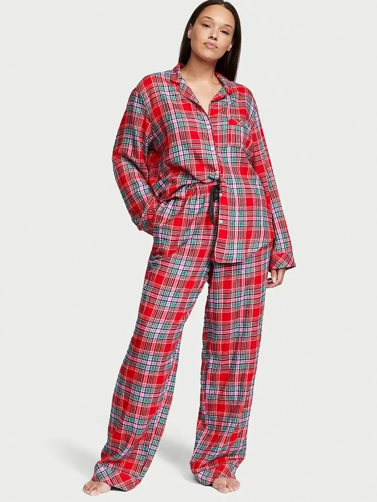 Піжама Flannel Long PJ Set Lipstick Beauty Plaid Victoria's Secret клітинка L
