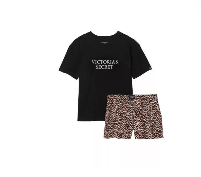 ПІЖАМА КОТОНОВА ЛЕОПАРД VICTORIA'S SECRET COTTON SHORT TEE-JAMA SET РОЗМІР M