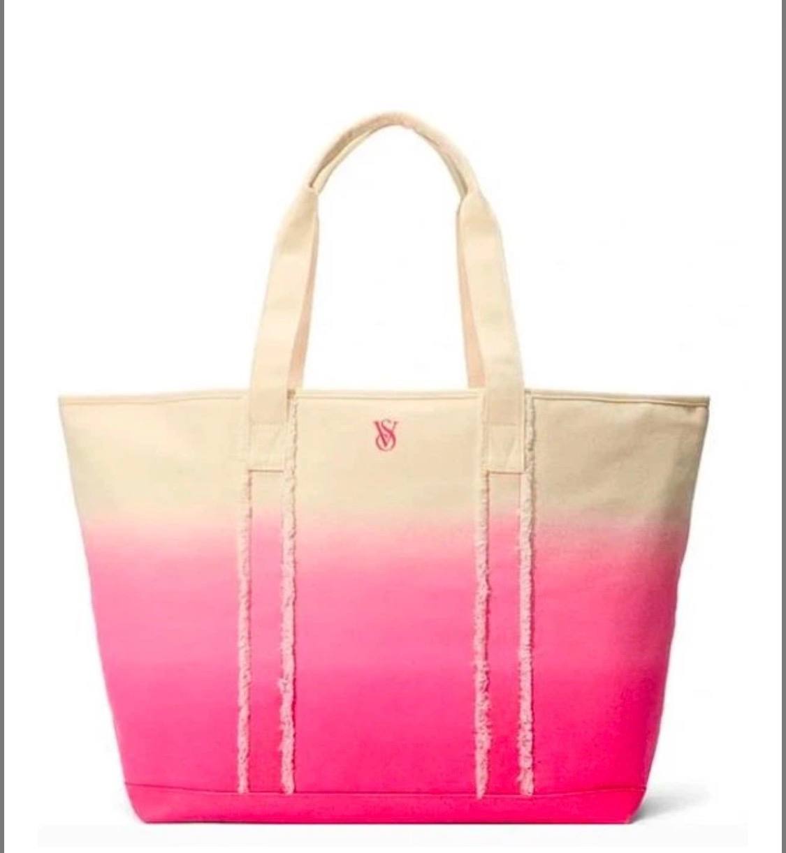 Victoria's Secret сумка котон закрита Ombre Canvas Beach Tote Bag Beige Pink Gradient колір - рожевий та беж градієнт