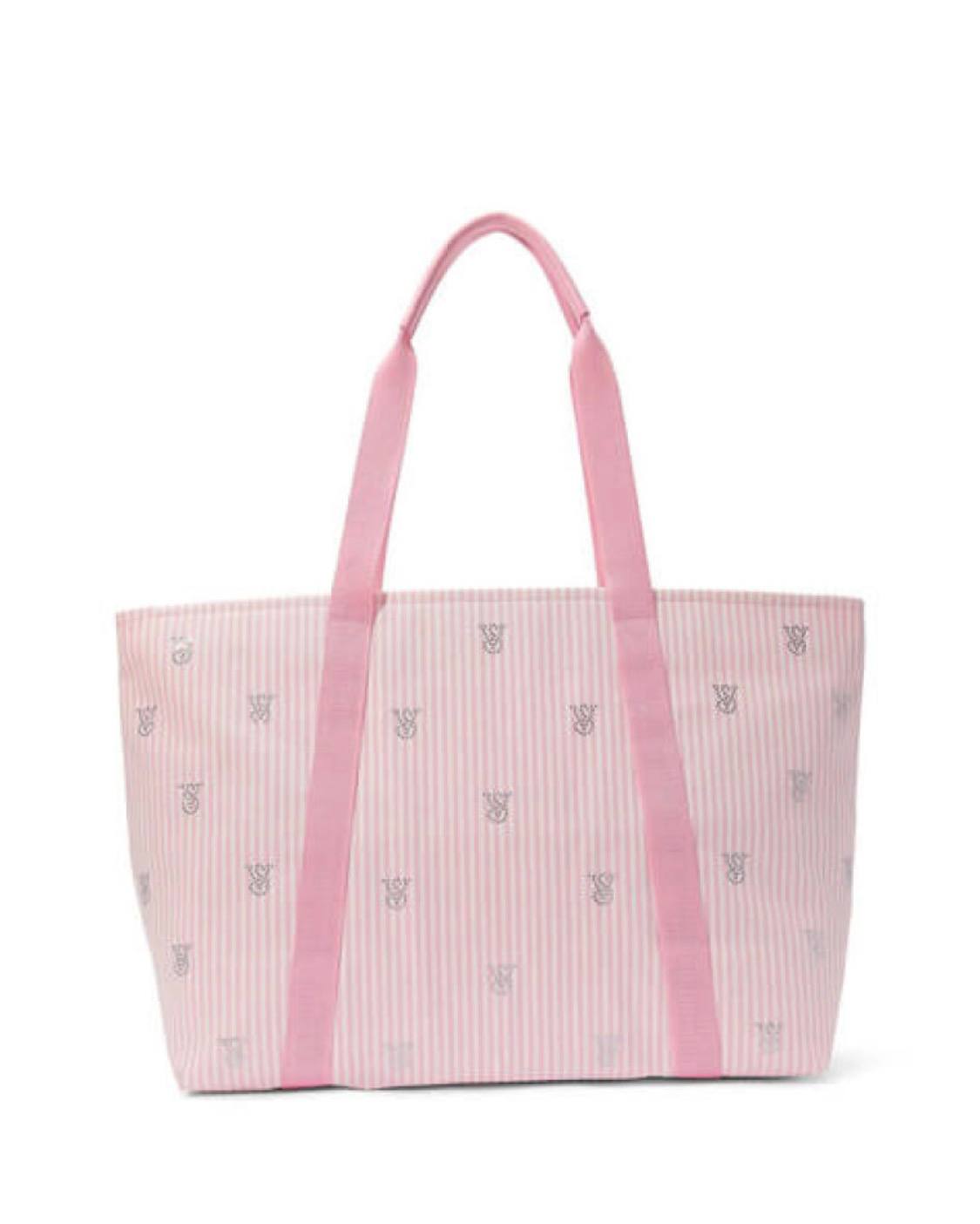 Сумка Victoria Secret Large White and Pink Tote Bag Rhinestone біло-рожева