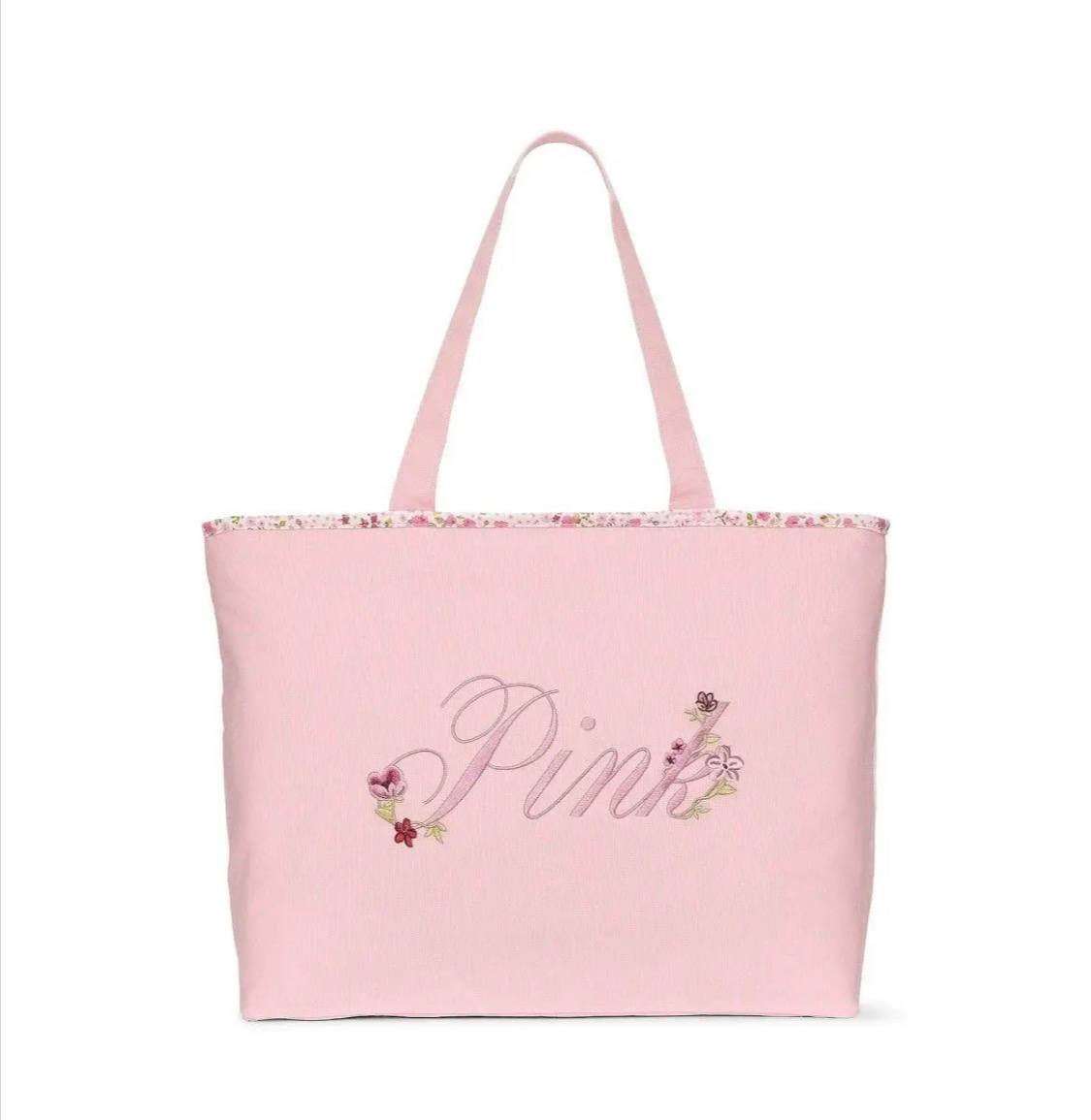 Сумка рожева з надписом PINK Victoria's Secret Floral Canvas Tote Bag