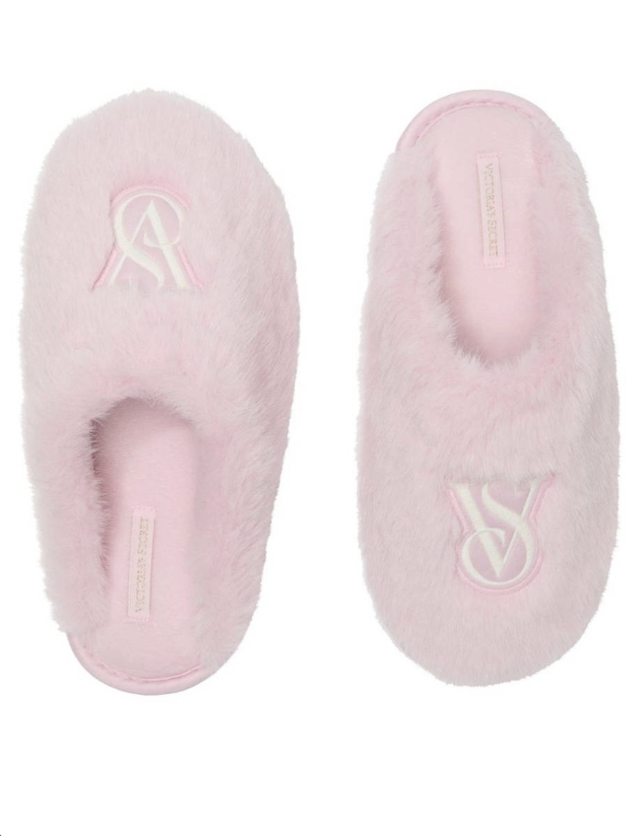 Тапочки ніжно-рожеві з лого Victoria’s Secret LUXE PLUSH CLOSED-TOE SLIPPERS Size S