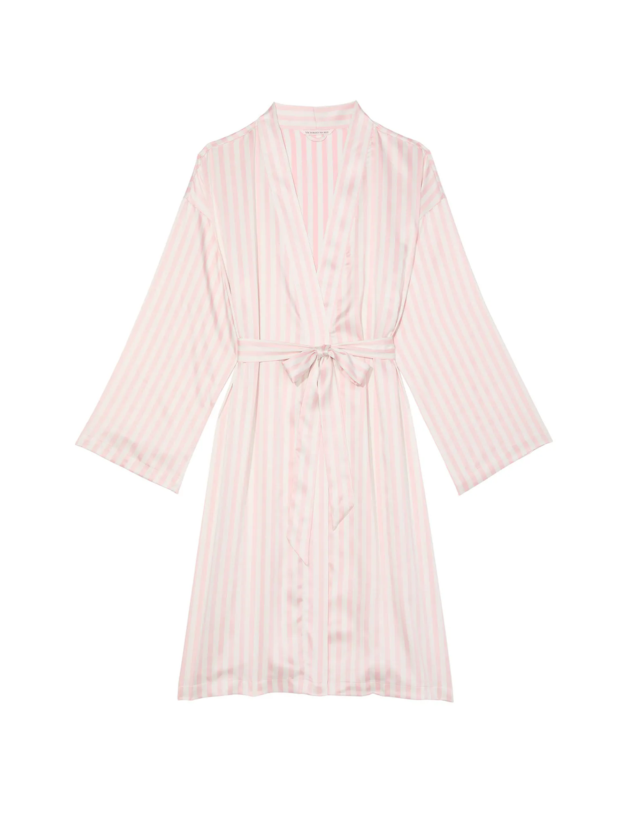 Атласний халат ніжно-рожевий смужка Satin Midi Robe Victoria's Secret розмір Xs/S