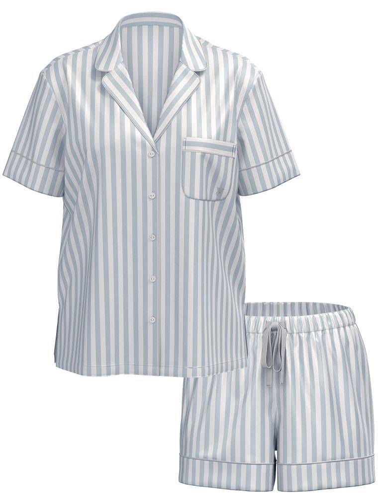 Сатинова піжама з шортами сіра в смужку Victoria’s Secret Glazed Satin Short Pajama Set Striped Grey S