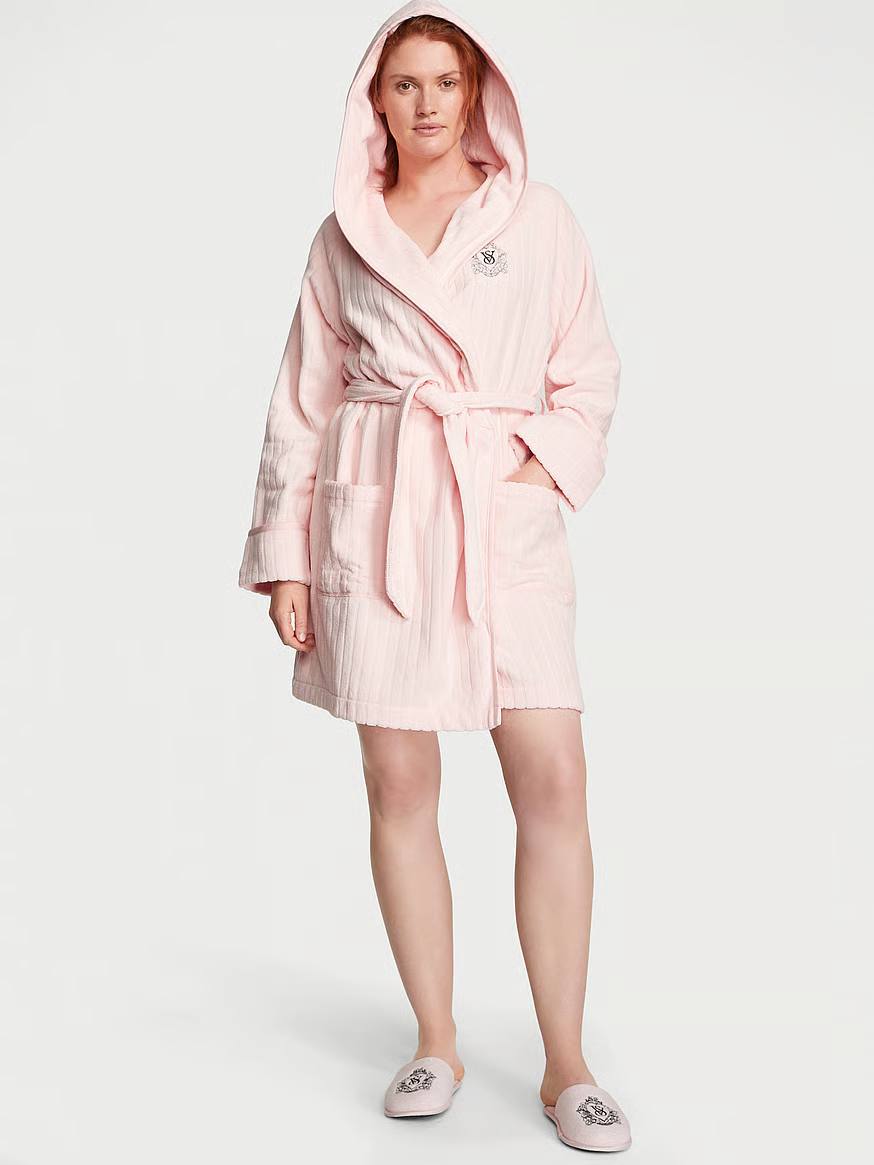Халат жіночий Victoria's Secret Terry Hooded Short Robe бавовняний махровий рожевий розмір Xs/S
