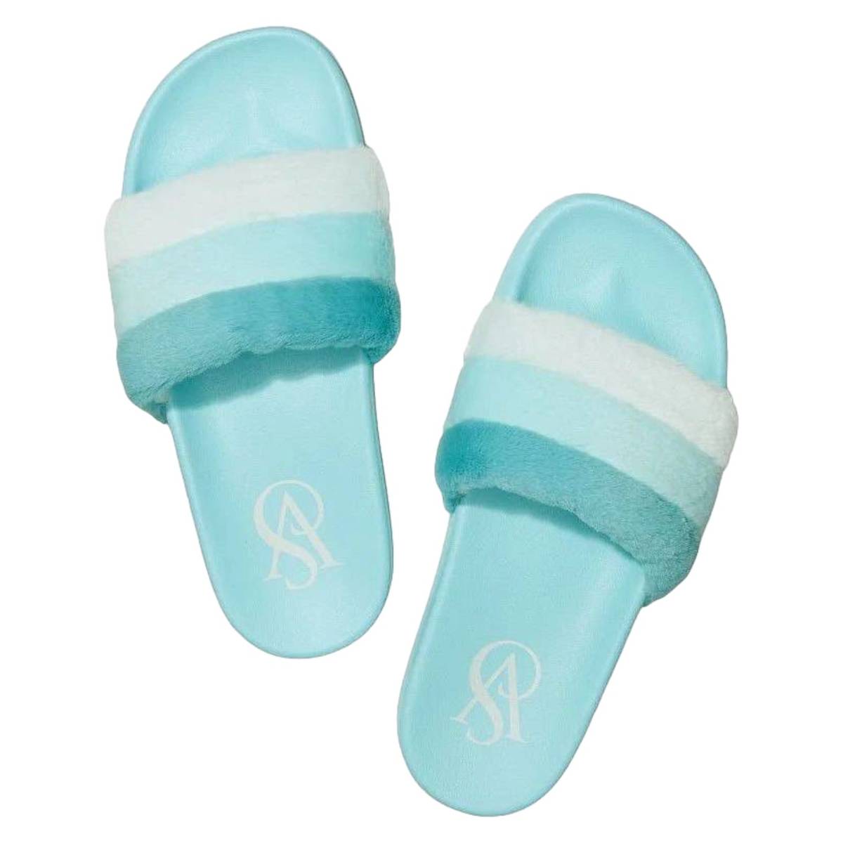 Victoria's Secret Тапочки Striped Faux Fur Slides US: S. EUR: 36/37 Блакитні