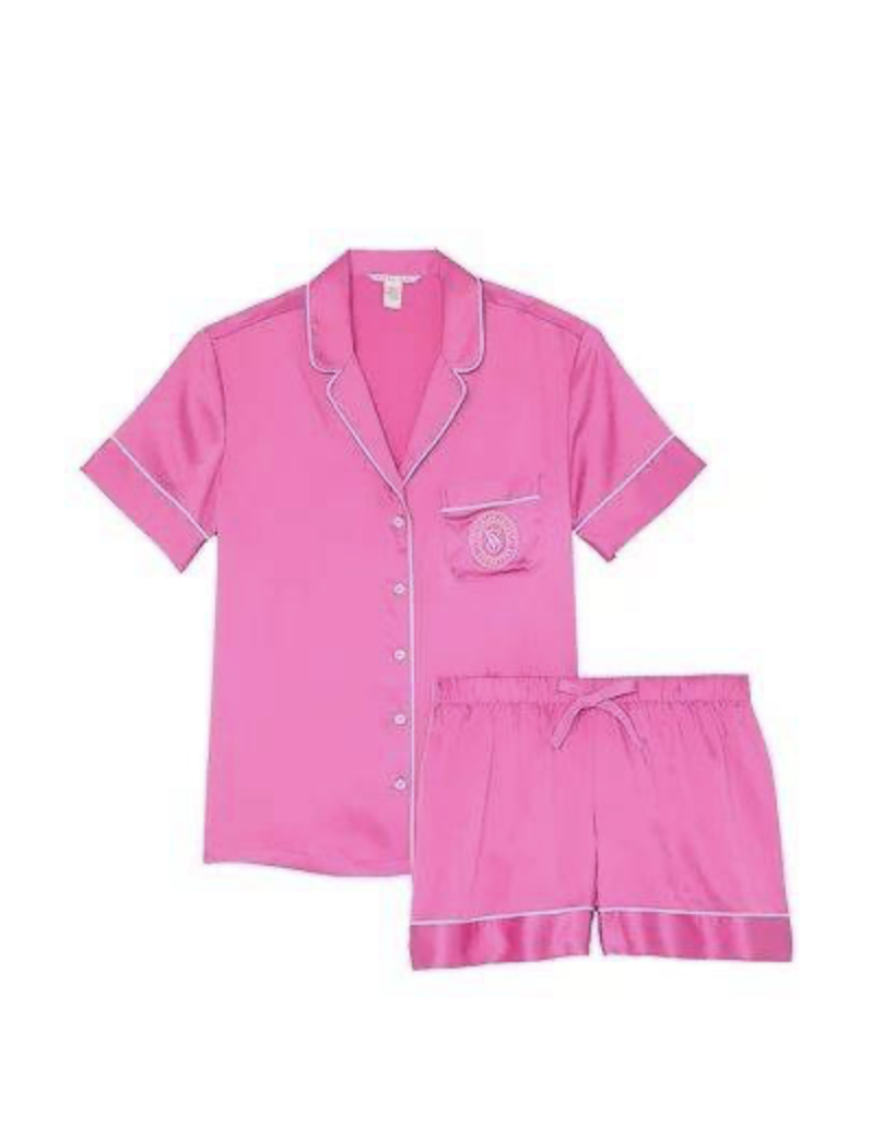 Атласна піжама з шортами Glazed Satin Short Pajama Set Victoria's Secret рожева XS