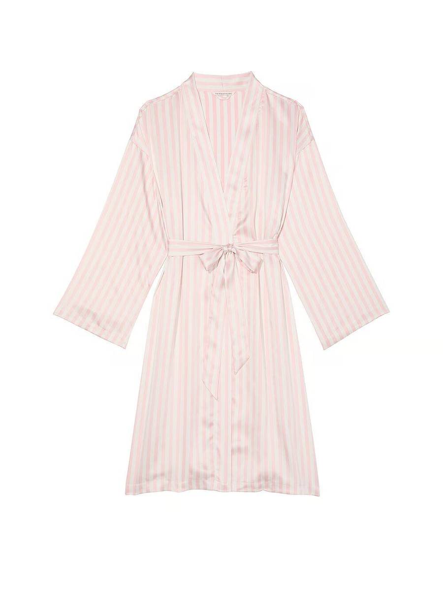 Атласний халат ніжно-рожевий смужка Satin Midi Robe Victoria's Secret розмір M/L