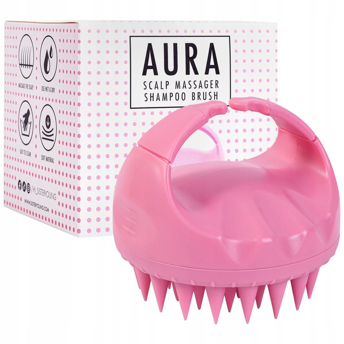 Sister Young Щітка для шампуню і масажер шкіри голови Aura Shampoo Brush, Pink