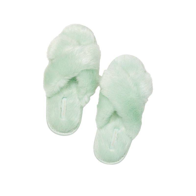 Домашн тапочки Victoria's Secret Criss Cross Faux Fur slippers soft jade мятні S