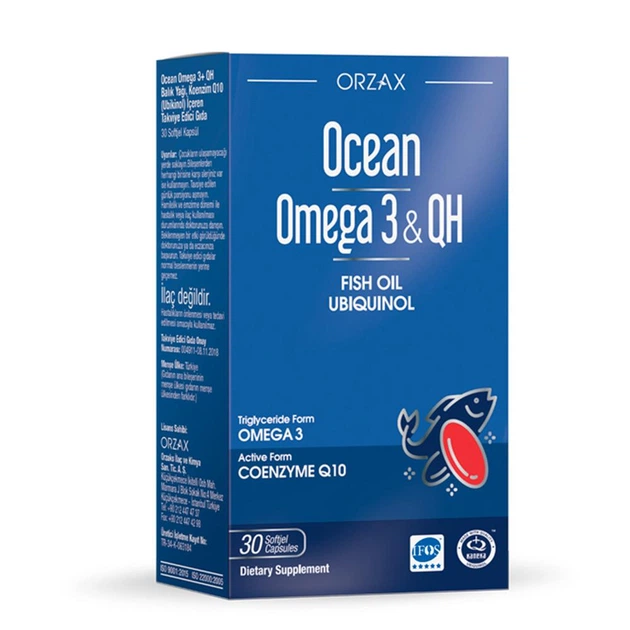 Комплекс Омега-3 + QH риб’яче масло з коензимом Q10 Orzax Ocean Omega-3 + QH, 30 капсул