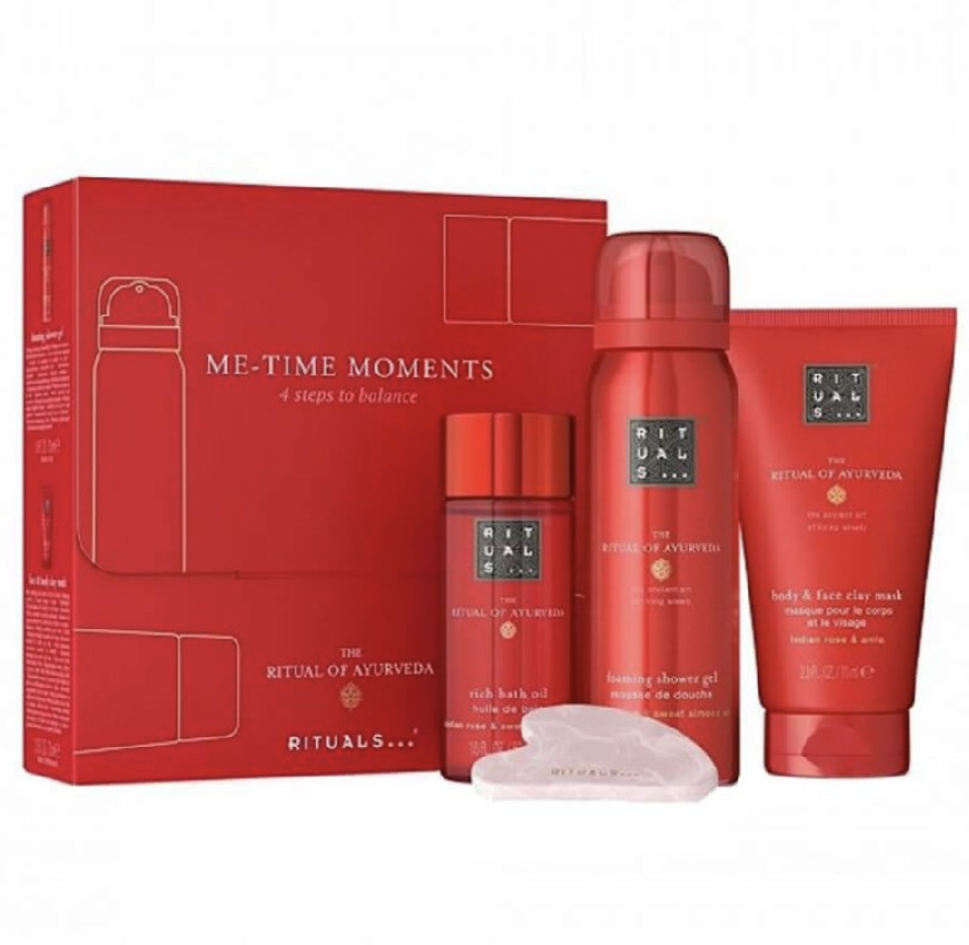 Подарунковий набір The Ritual of Ayurveda MeTime Moments Set (пінка + олія для ванни + камінь Gua Sha + глиняна маска для обличчя та тіла)