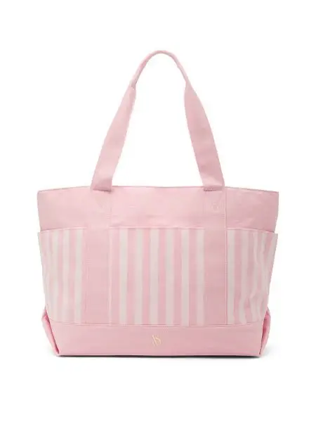 Victoria`s Secret сумка котон в смужку закрита Pocket Tote Bag колір - ніжно-рожевий