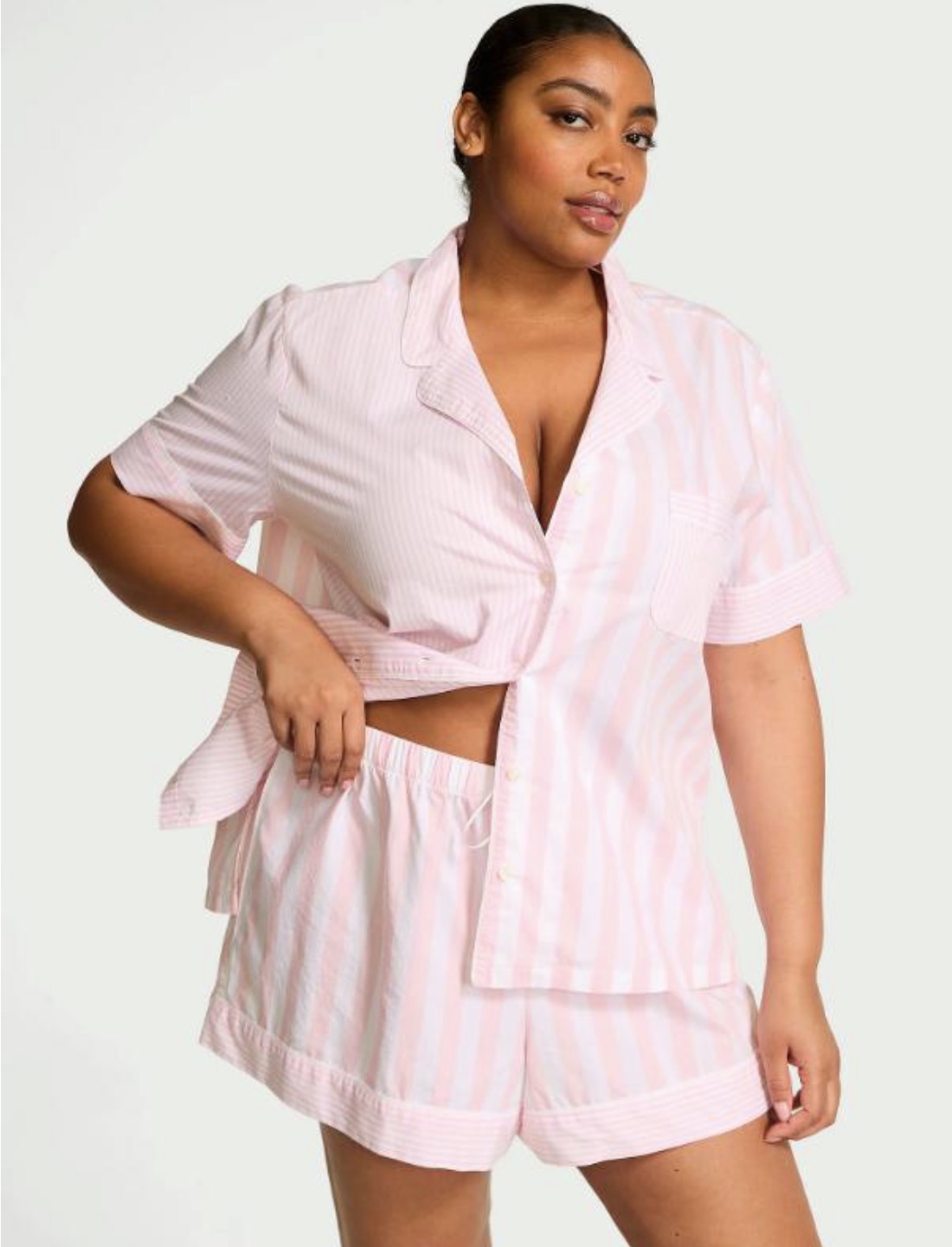 Піжама з шортами біло-рожева смужка Victoria's Secret Heritage Cotton Short Pajama Set розмір S