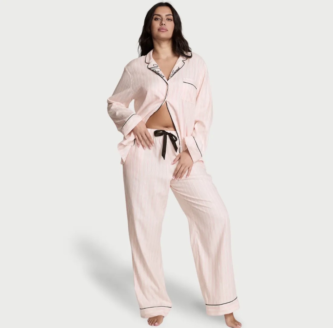 Фланелева піжама Victoria's Secret Flannel Long Pajama Set Pretty Blossom Shimmer у смужку Size S short