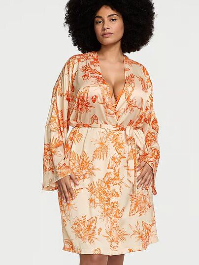 Атласний халат тропічний дизайн Satin Victoria's Secret Champagne Tropical Toile розмір M/L