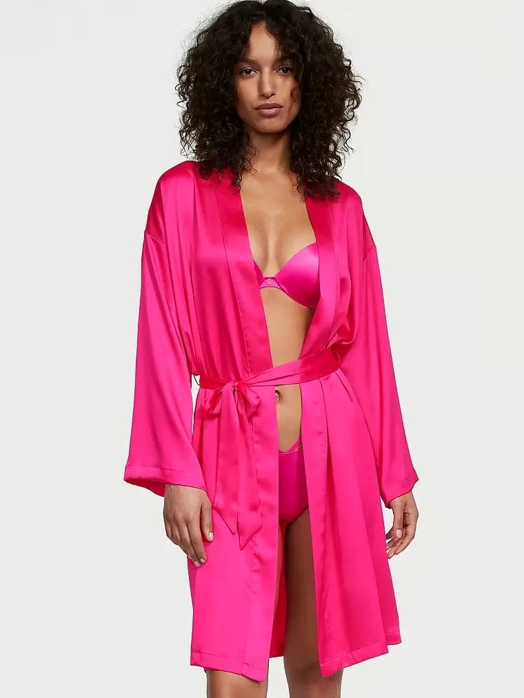 Атласний халат фуксія Satin Midi Robe Victoria's Secret розмір M/L