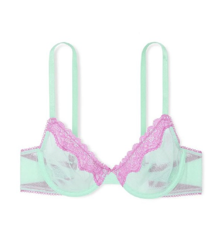 Мережевий мʼятний бюстгальтер з рожевими вставками Victoria's Secret Tease Unlined Demi Bra Size 32D