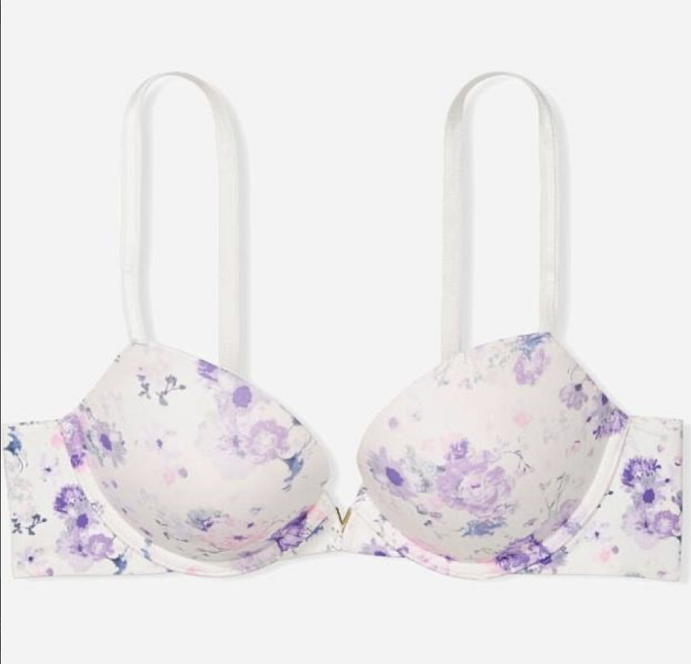 Білий бюстгальтер з квітковим принтом Victoria's Secret Love Cloud Plunge Size 32D