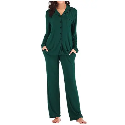 Котонова піжама VICTORIA'S SECRET Modal Long Pajama Set темно-зелена Xs regular