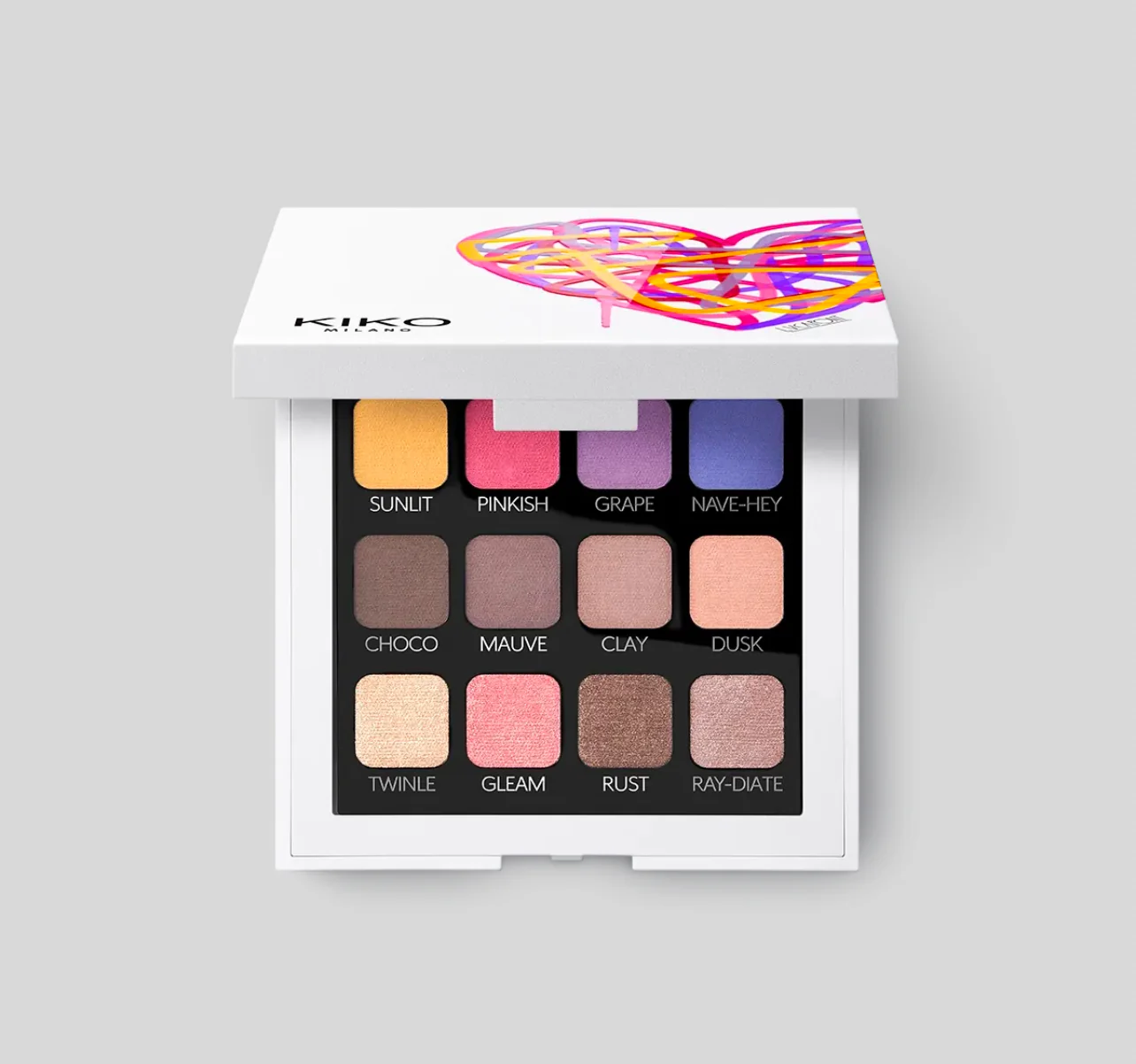 Палетка з 12 тіней KIKO street heart Palette With 12 Multi-Finish Eyeshadows: Matte Powders And Shimmering Creams 6,5gr