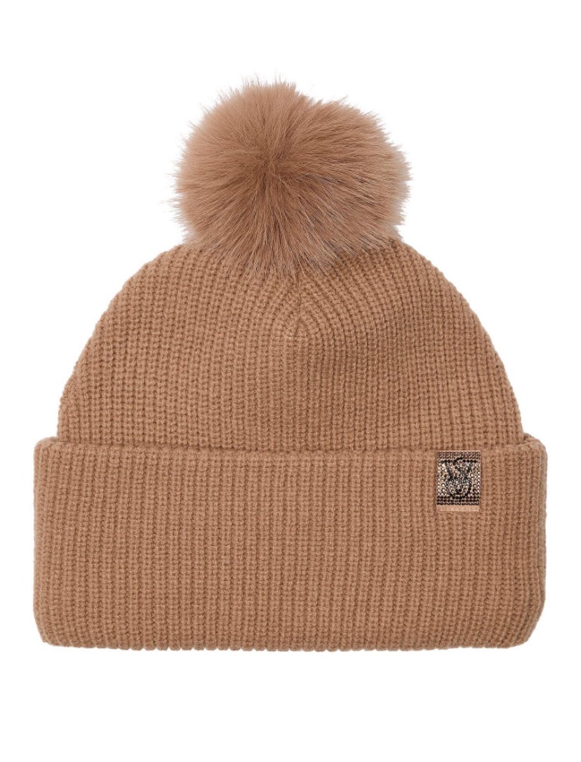 Шапка з помпоном бежева VICTORIA'S SECRET KNIT SPARKLE GEMS POM POM BEANIE HAT CAP WINTER WARM