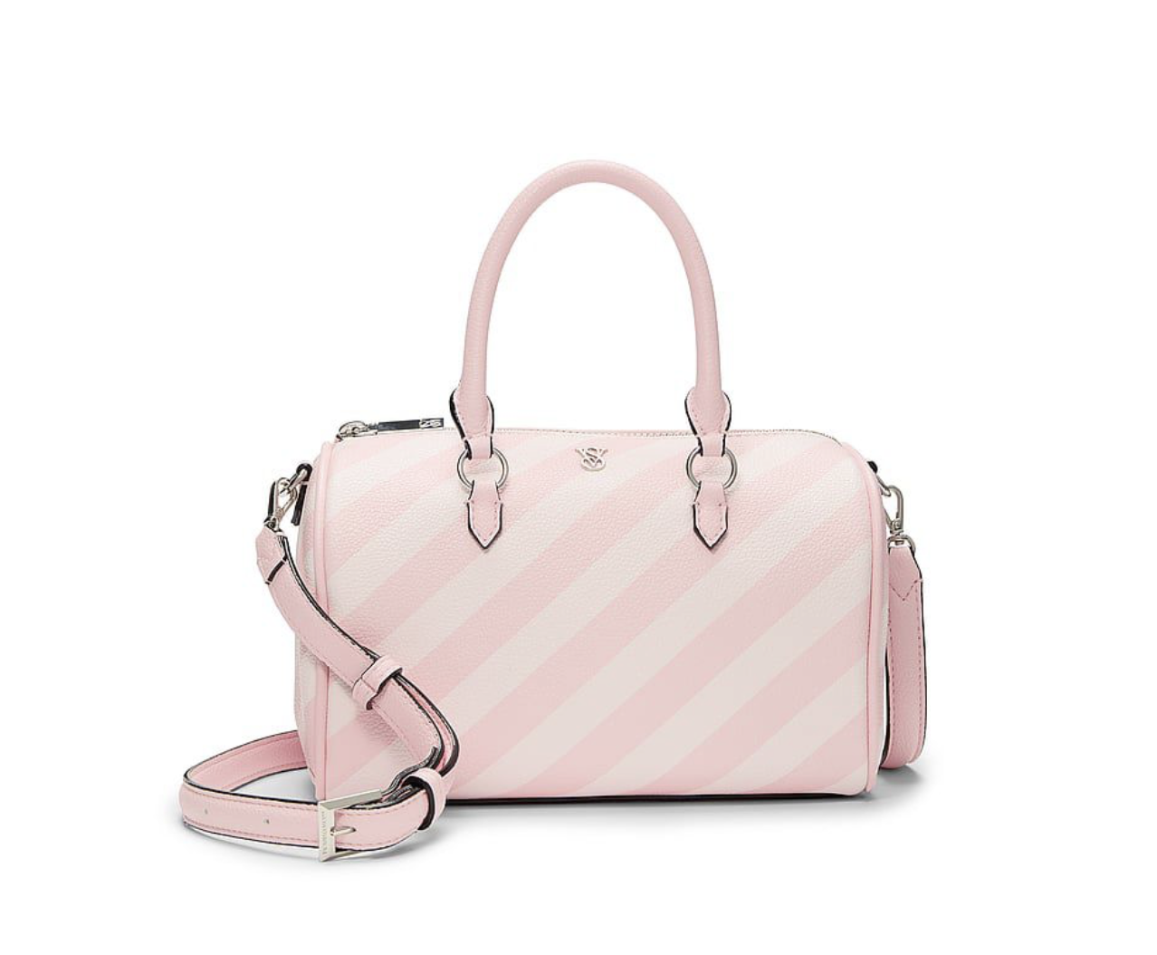 Сумка крос-боді Victoria's Secret Mini Duffle Crossbody Bag у ніжно-рожевому кольорі з фірмовими смужками VS