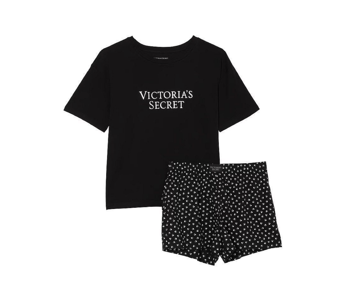 Котонова піжама шорти Victoria's Secret Cotton Short Tee-Jama Set Victoria's Secret чорна в горошок Xs