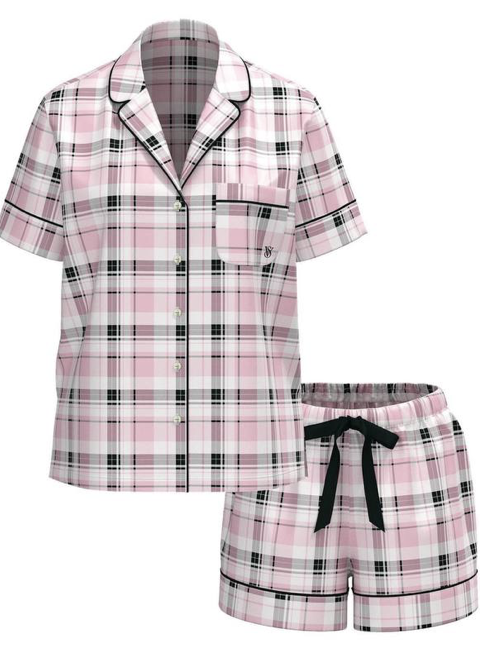 Піжама фланелева у рожеву клітинку шорти Victoria's Secret Flannel Short Pajama Set Size XS