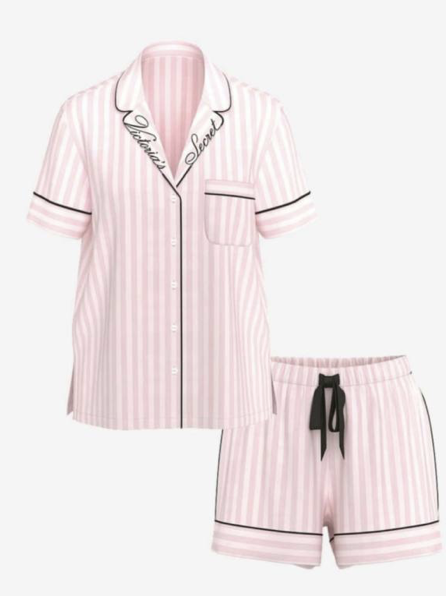 Піжама фланелева в смужку шорти Victoria's Secret Flannel Short Pajama Set Pink Stripe Print Size M