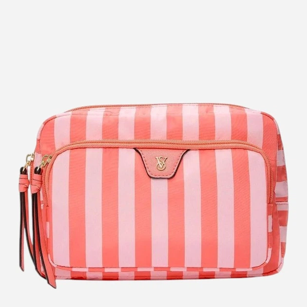 Косметичка у рожеву смужку Victoria’s Secret Glam Bag, помаранчева смужка