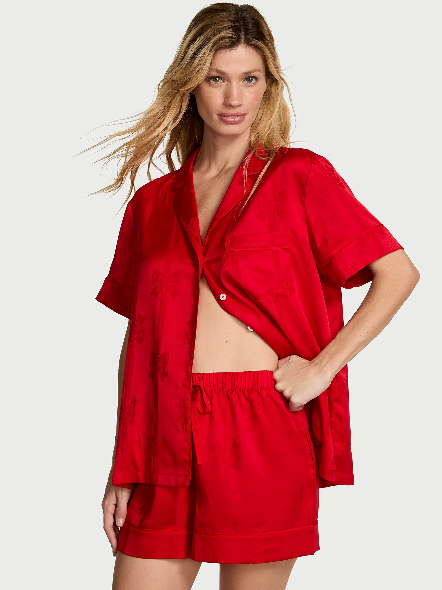 Сатинова червона піжама Glazed Satin Bow Short Pajama Set Victoria's Secret Size M