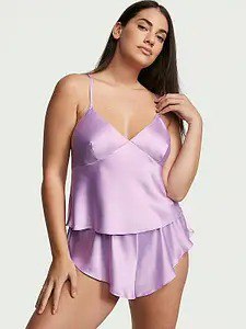Сатинова піжама Victoria's Secret Satin Open-Back Cami & Shorts Set Майка з шортами, Бузкова S