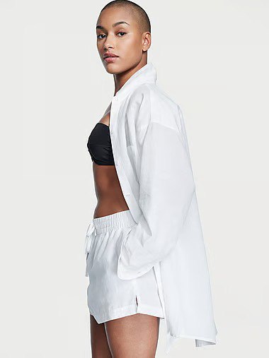 Піжамний сет з лляної сорочки та шортів Linen Boyfriend Shirt Dress Victoria's Secret біла XL