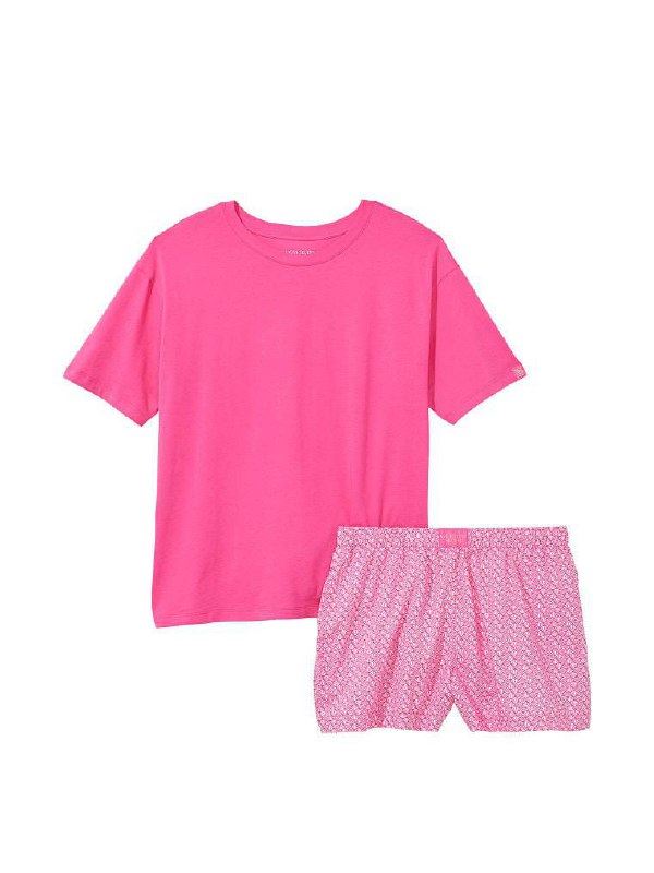 Піжама Victoria's Secret TEE-JAMA COTTON SHORT PJ SET FUCHSIA шорти рожева розмір Xs