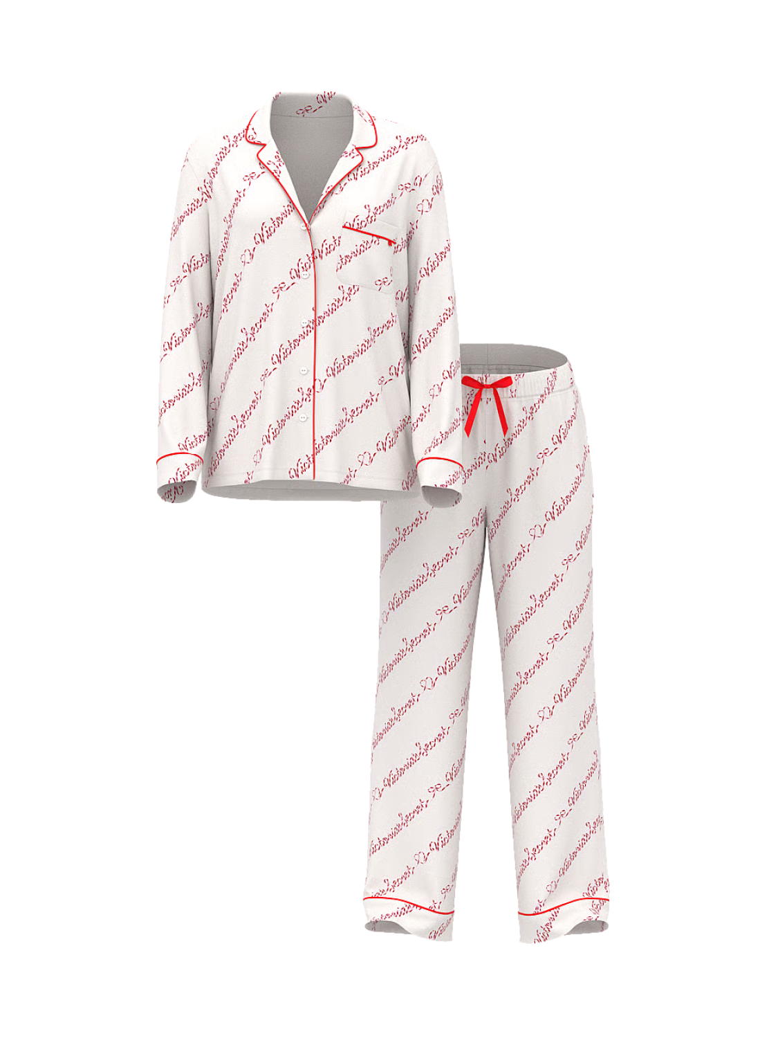 Піжама біла з червоним лого Victoria’s Secret Cotton Flannel Long Pajama Set Candy Cane Vs Script Size XS