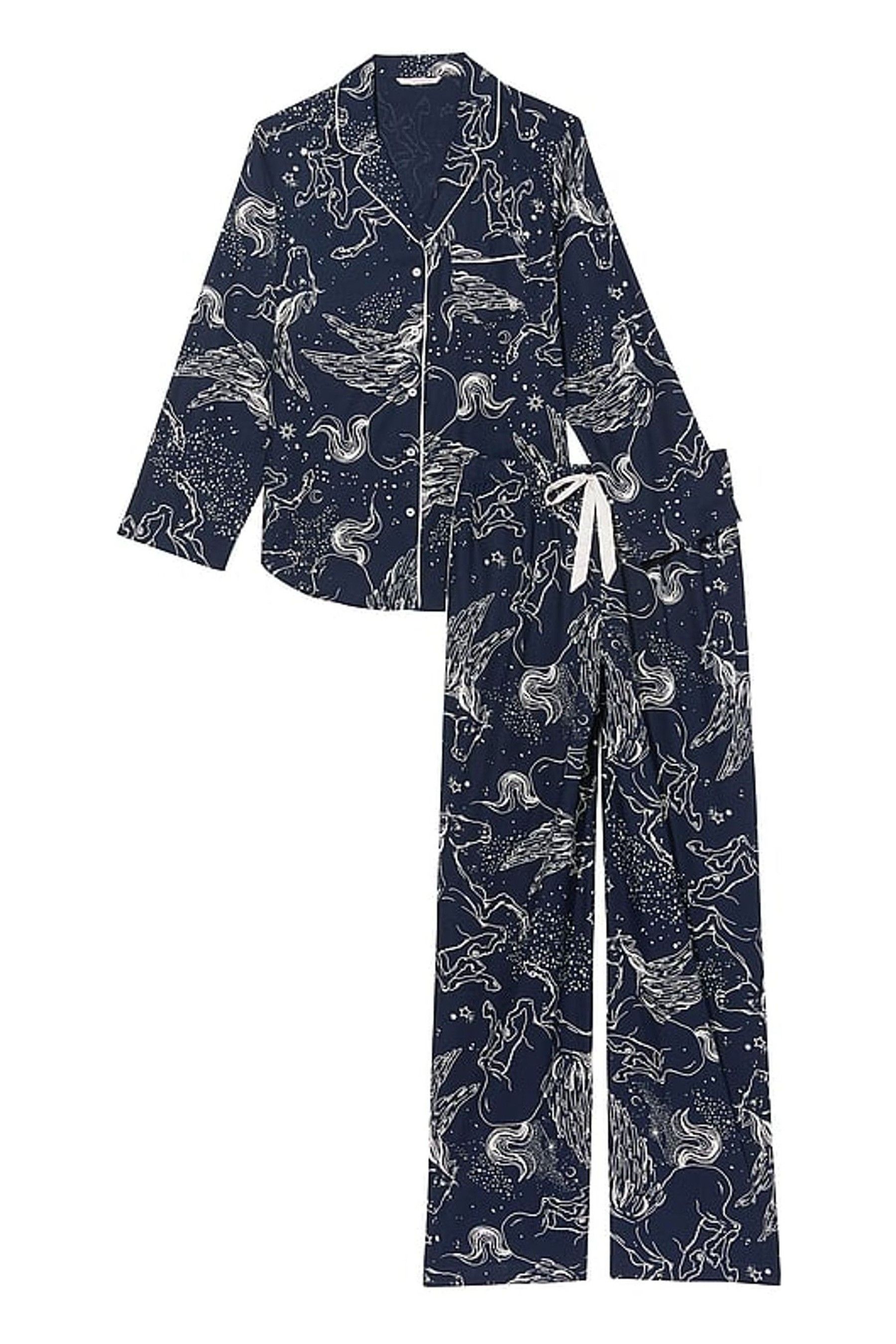 Піжама фланелева Темно-синя Victoria's Secret Flannel Long Noir Navy Pegasus Pajama Set розмір XS regular