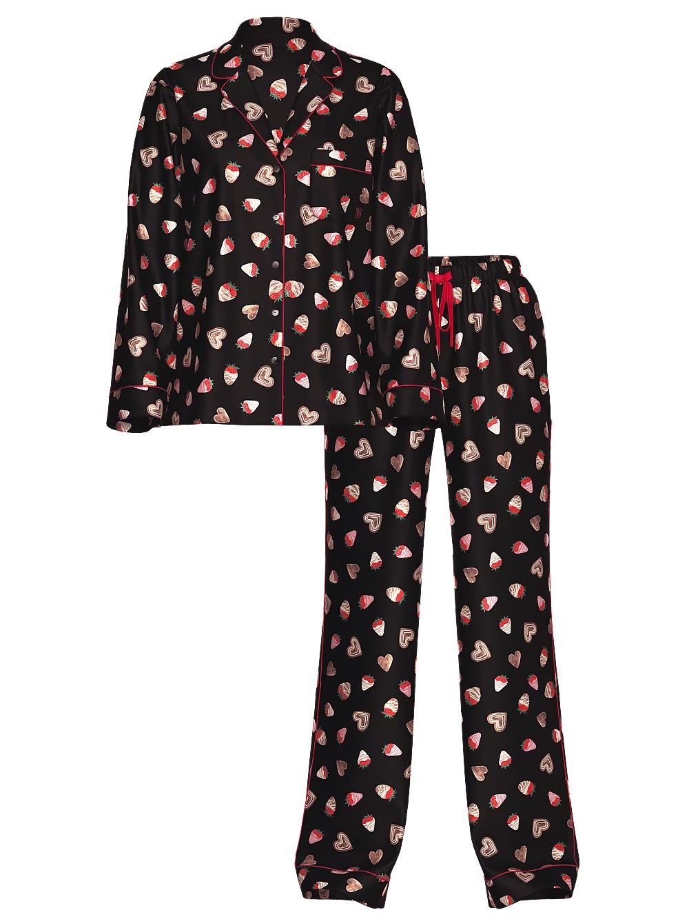 Піжама сатинова Victoria's Secret Glazed Satin Long Pajama Set Чорна в сердечко розмір S regular
