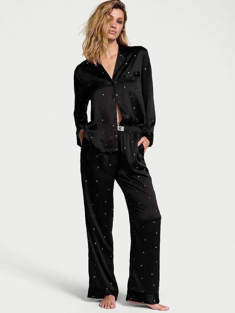 Піжама сатинова чорна Victoria's Secret Glazed Satin Dew Drop Long Pajama Set розмір S regular