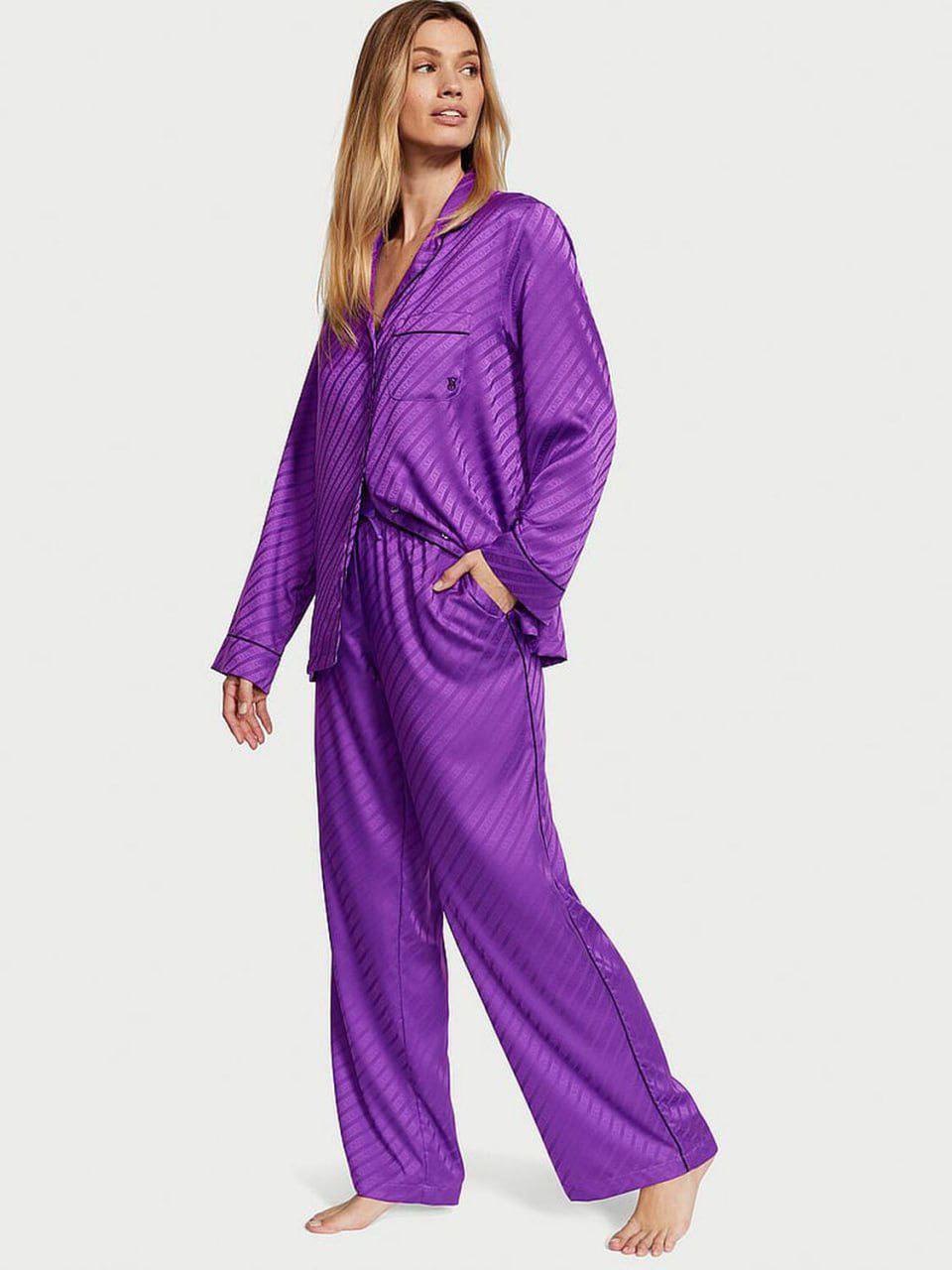 ПІЖАМА САТИН VICTORIA’S SECRET SATIN LONG PAJAMA SET, ФІОЛЕТОВА З ЛОГО VS M regular