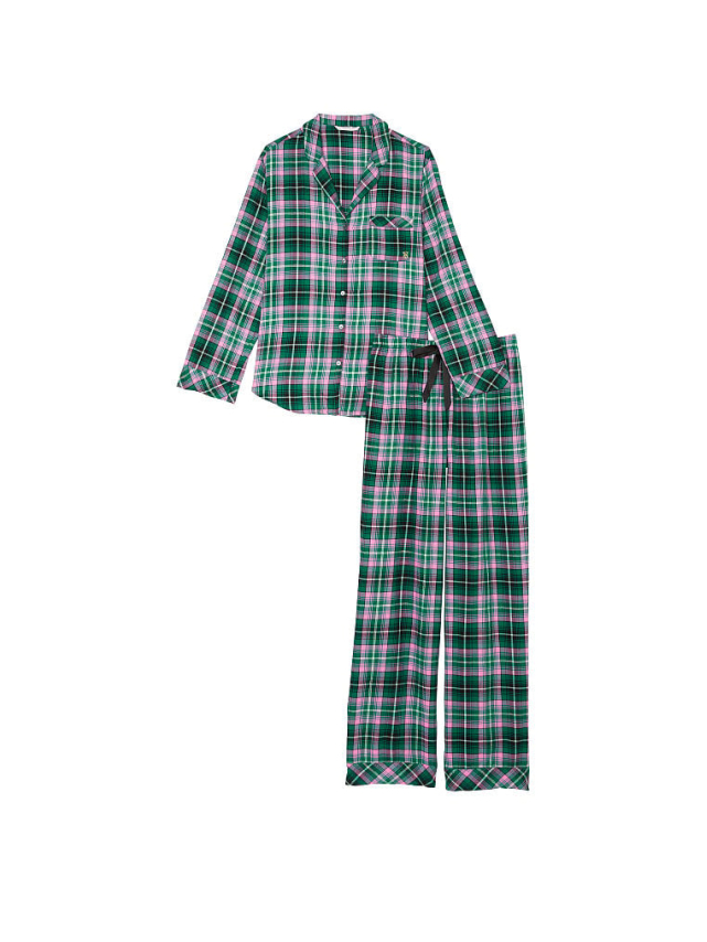 Піжама в клітинку зелена Victoria’s Secret Flannel Long PJ Set розмір XS