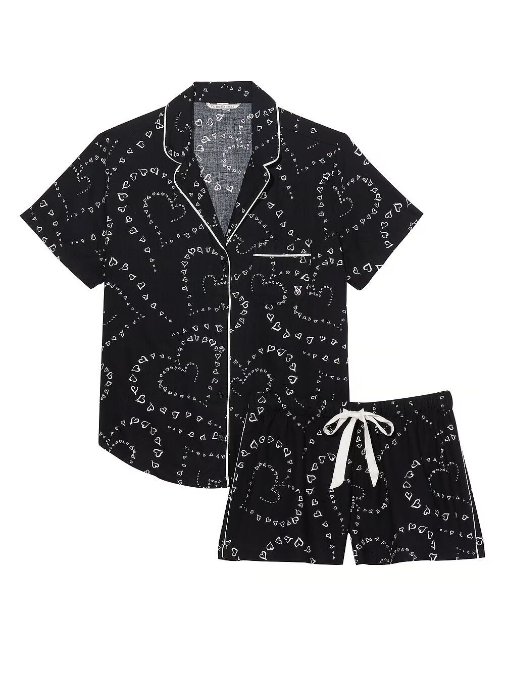 ПІЖАМА VICTORIA'S SECRET Flannel Short Pajama Set чорна з серцями S