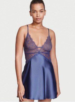 Пеньюар Victoria's Secret Satin Lace Slip Синій L