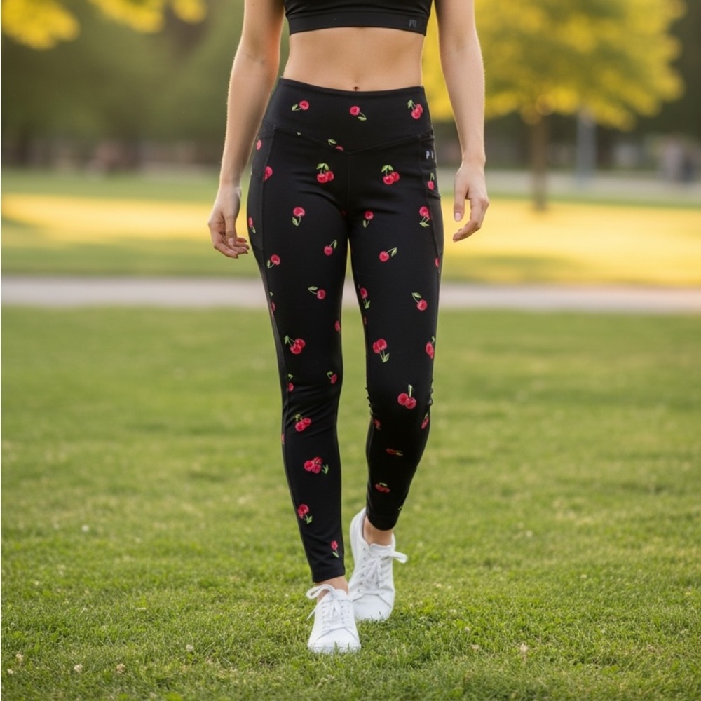Лосіни чорні з вишнями PINK Victoria's Secret Pants & Jumpsuits Pink Cherry Leggings Xs