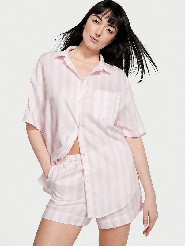 Котонова піжама шорти Victoria's Secret рожева в смужку XL