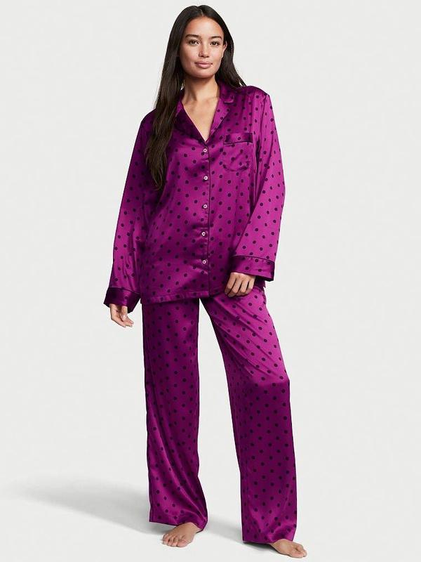 Сатинова піжама малинова Satin Long Pajama Set Raspberry Cooler Dot Xs regular