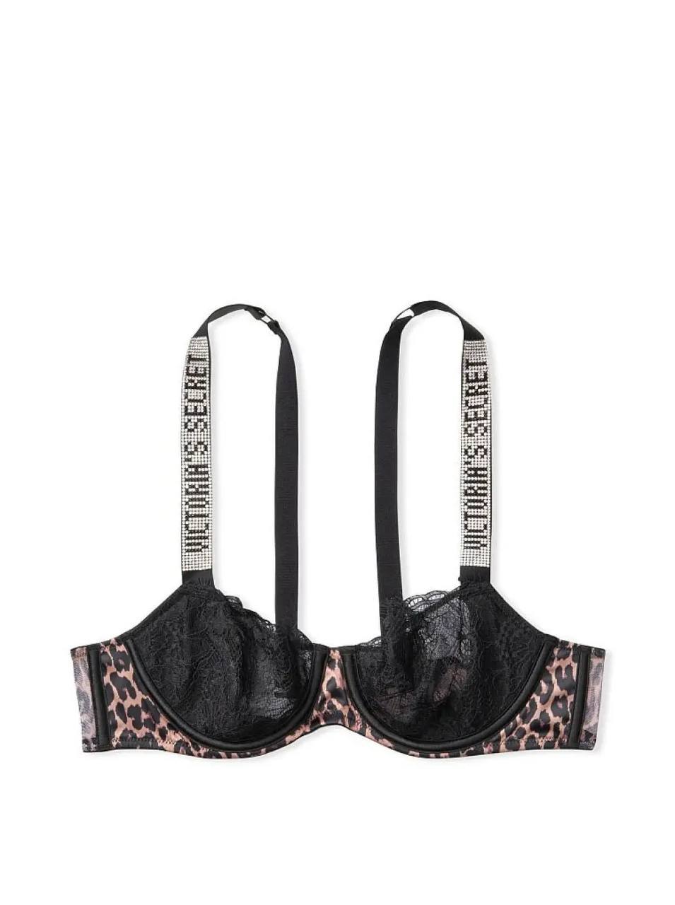 Бюстгальтер чорний з леопардомVictoria's Secret Embellished Strap Push-up Leopard Bra Size 32B