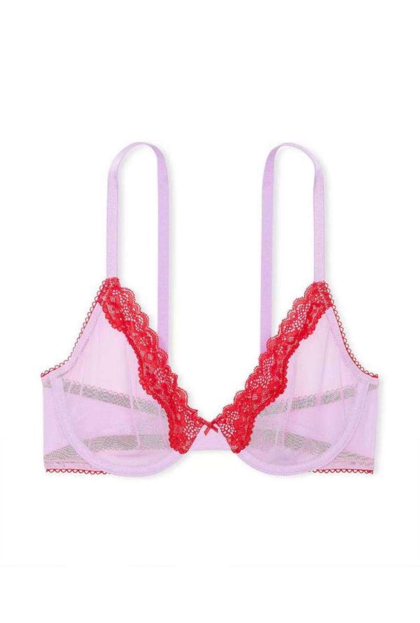 Бюстгальтер ліловий з червоними вставками Silky Lilac Purple Unlined Demi Bra Size 36B