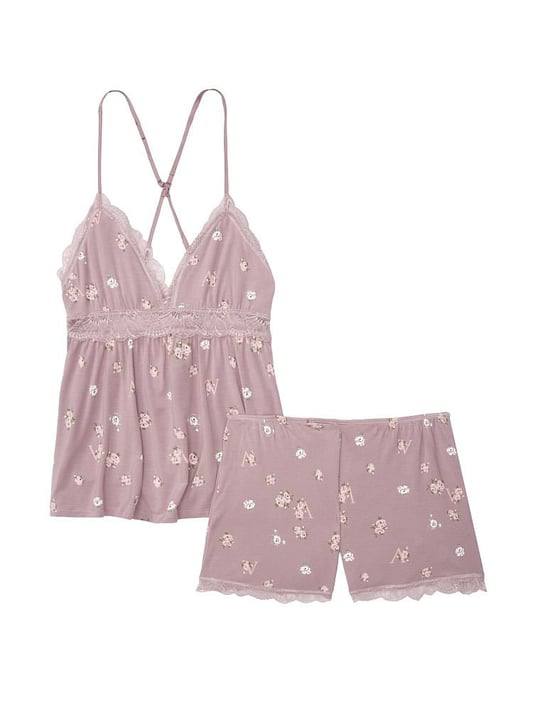 Піжама модал з квітами майка з шортами Victoria's Secret Soft Modal Lace Shorts Set Size XS